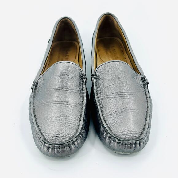 Ralph Lauren Caitlyn Gunmetal Metallic Leather Driving Loafers - Picture 3 of 9